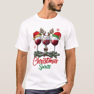 Weihnachts-Geister-Weingläser Rentier-Geweihe Tann T-Shirt