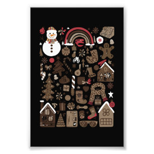 Weihnachts-Gekritzel Retro-Feiertage Vintage-Bäume Fotodruck