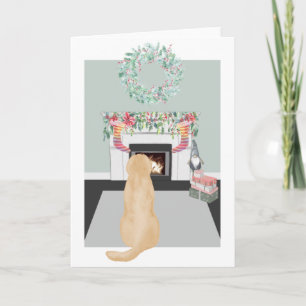 Weihnachts-Gelb-Labrador-Hund Kamin-Szene Karte