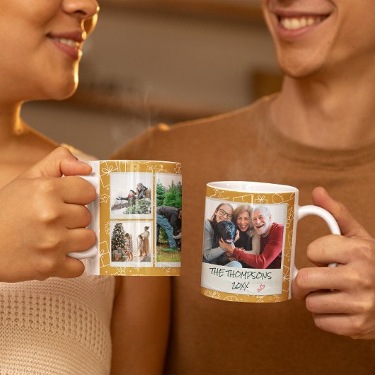 Weihnachts-Gelbe Doodles Multi-Foto Familiengesche Kaffeetasse