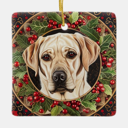 Weihnachts-Gelbe Labrador Keramikornament (Vorderseite)