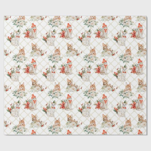 Weihnachts-Gemälde mit Katzen und Blume Geschenkpapier (Flach)