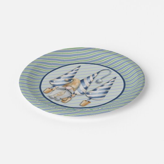 Weihnachts-Genom auf Blue Stripes Holiday Party Pappteller (Schrägansicht)