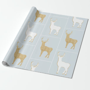 Weihnachts Geometric White, Blue & Gold Rentier Geschenkpapier