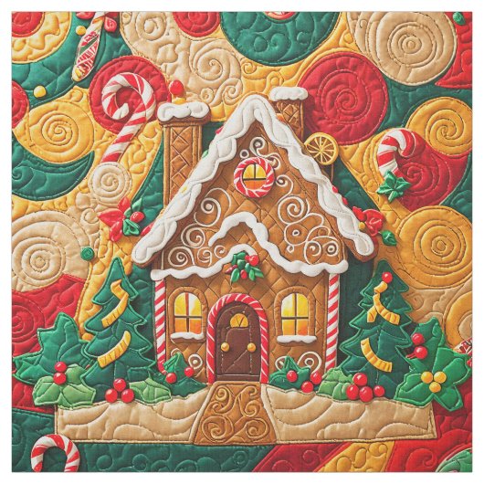 Weihnachts gequiltet Look Gingerbrot Haus Stoff (Muster)