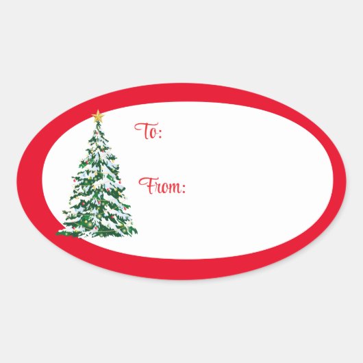 Weihnachts-Geschenkanhänger-Aufkleber-Baum Ovaler Aufkleber (Vorderseite)