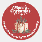 Weihnachts-Geschenkboxen hausgemacht rot Runder Aufkleber (Vorderseite)