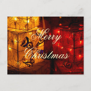 Weihnachts-Geschenkboxen mit Lichtern Feiertagspostkarte