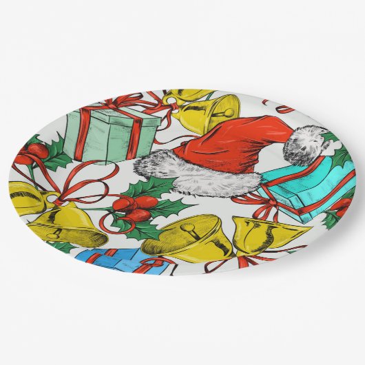 Weihnachts-Geschenke Rote Weihnachtsmannmützen Fei Pappteller (Schrägansicht)