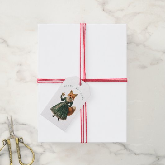 WEIHNACHTS-GESCHENKETIKETT VINTAGE FUCHS GESCHENKANHÄNGER (Mit Garn)