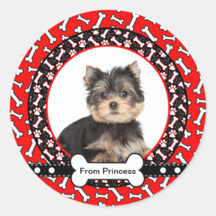 Weihnachts-Geschenkmarken präsentiert vom Hund Runder Aufkleber