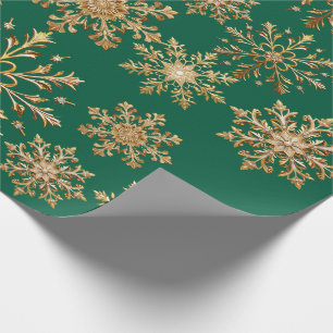 Weihnachts-Geschenkpapier Gold und Grün mit Schnee Geschenkpapier