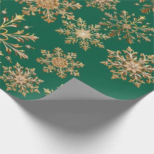 Weihnachts-Geschenkpapier Gold und Grün mit Schnee Geschenkpapier (Ecke)