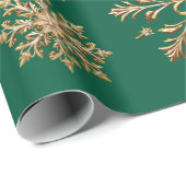 Weihnachts-Geschenkpapier Gold und Grün mit Schnee Geschenkpapier (Rolleneckpunkt)