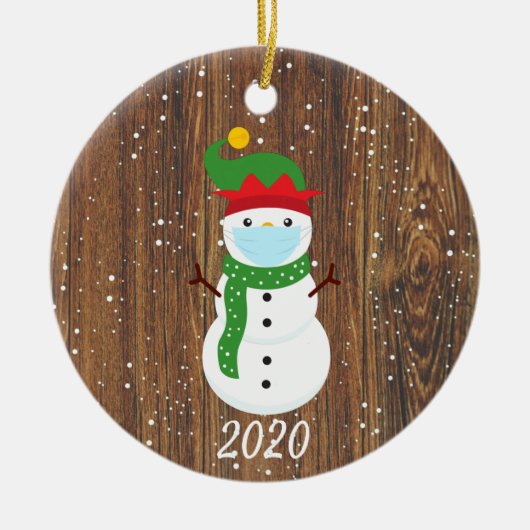 Weihnachts-Gesicht Maske Snowman 2020 Holz Keramik Ornament (Vorne)