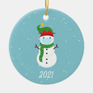 Weihnachts-Gesicht Maske Snowman 2021 Keramik Ornament