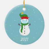 Weihnachts-Gesicht Maske Snowman 2021 Keramik Ornament (Hinten)