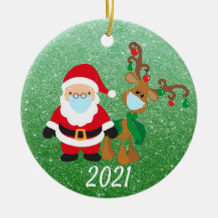Weihnachts-Gesichtsmaske Santa Rentier 2021 Glitte Keramik Ornament