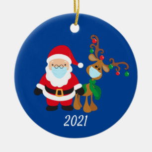 Weihnachts-Gesichtsmaske Santa und Rentiere 2021 Keramik Ornament