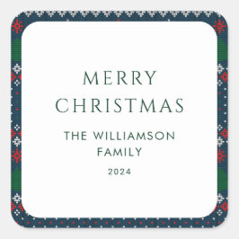 Weihnachts-gezinktes Muster - Nordische Familie Quadratischer Aufkleber