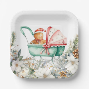 Weihnachts-Gingerbread-Baby-Party Pappteller