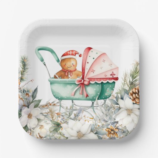 Weihnachts-Gingerbread-Baby-Party Pappteller (Vorderseite)