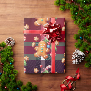 Weihnachts-Gingerbread-Cookies-Karo-Festtags-Paste Geschenkpapier