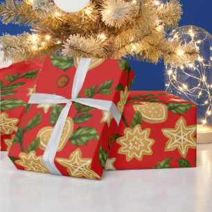 Weihnachts-Gingerbread-Cookies und rote Beeren  Geschenkpapier