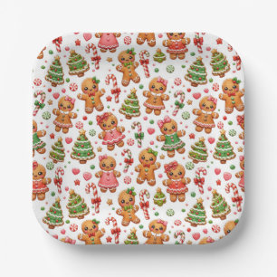 Weihnachts-Gingerbread-Cookies und Zuckerstangen Pappteller
