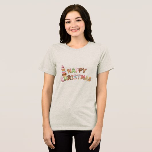 Weihnachts-Gingerbread-Cupcake-Lettering Tri-Blend Shirt (Vorderseite voll)