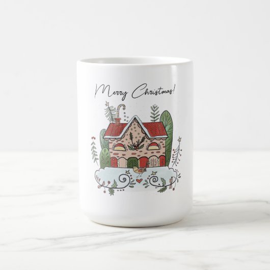 Weihnachts-Gingerbread-Haus-Vogel-Winter Kaffeetasse (Mittel)
