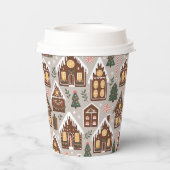 Weihnachts-Gingerbread-Häuser Feiertagsmuster Pappbecher (Rückseite)