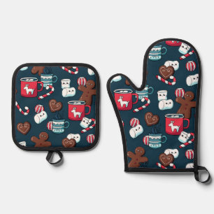Weihnachts-Gingerbread-Heiße-Schokoladen-Küche Ofenhandschuh & Topflappen-Set