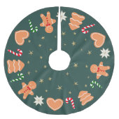 Weihnachts-Gingerbread-Kekse Dunkler grüner Baumsc Polyester Weihnachtsbaumdecke (Vorderseite)
