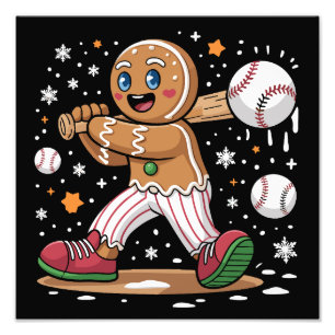Weihnachts-Gingerbread-Man-Sportler Baseball Fotodruck