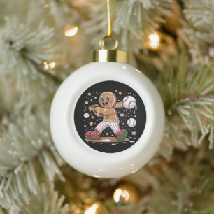 Weihnachts-Gingerbread-Man-Sportler Baseball Keramik Kugel-Ornament
