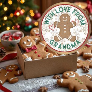 Weihnachts-Gingerbread-Mann mit Eis-Schneeflocken Runder Aufkleber