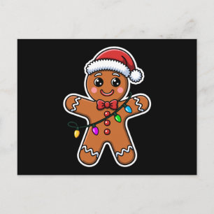 Weihnachts-Gingerbread-Mann-Santa-Hut-Lichter Xmas Feiertagspostkarte