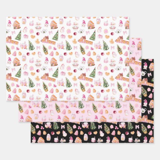 Weihnachts-Gingerbread Pink Geschenkpapier Set (Set)