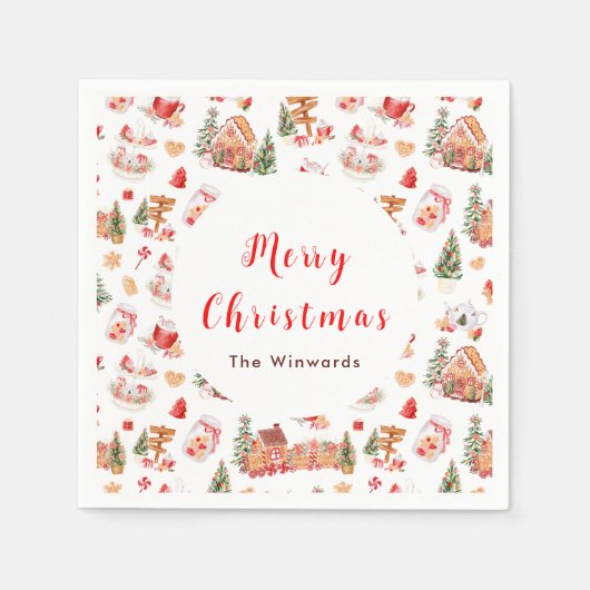 Weihnachts-Gingerbread Rot Frohe Weihnachten Serviette (Vorderseite)