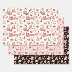 Weihnachts-Gingerbread Rot Geschenkpapier Set