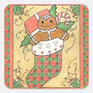 Weihnachts-Gingerbread-Strumpf-Aufkleber Quadratischer Aufkleber