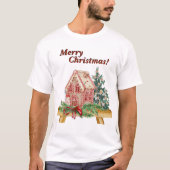 Weihnachts Gingerbrett House Watercolor Basic T-Shirt (Vorderseite)