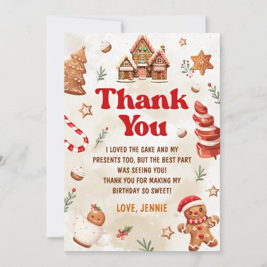 Weihnachts-Gingerbrot-Haus Geburtstag Dankeskarte (Vorderseite)