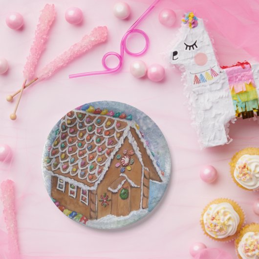 Weihnachts-Gingerbrot-Haus Pappteller (Party)