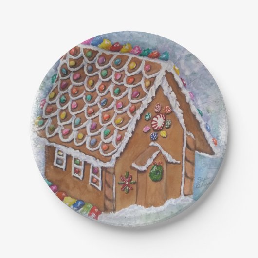 Weihnachts-Gingerbrot-Haus Pappteller (Vorderseite)