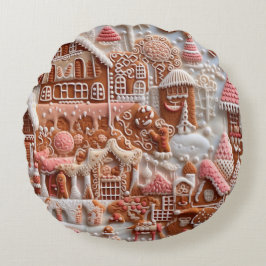 Weihnachts-Gingerbrot-Haus Rundes Kissen