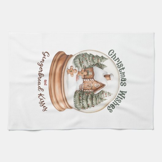 Weihnachts-Gingerbrot Holiday Snow Globe Geschirrtuch (Horizontal)