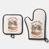 Weihnachts-Gingerbrot Holiday Snow Globe Ofenhandschuh & Topflappen-Set (Vorderseite)