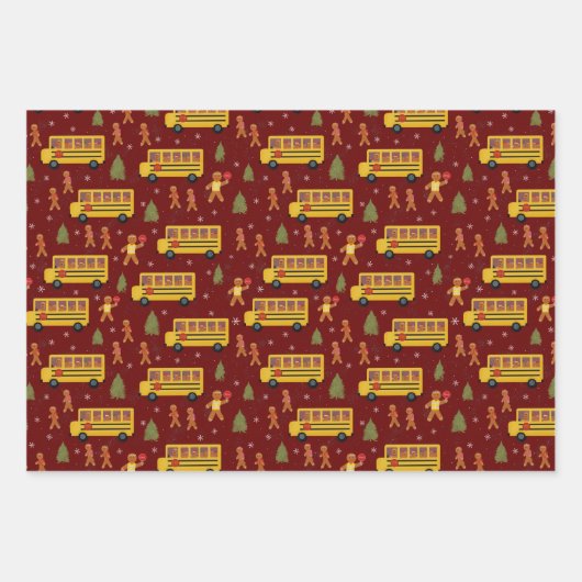 Weihnachts-Gingerbrot-Schulbusthema Geschenkpapier Set (Vorderseite 3)